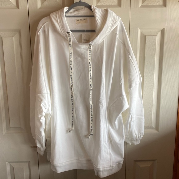 Free People NWT We The Free OVERSIZED WHITE HOODED 100%Cotton SWEATSHIRT - Picture 5 of 17